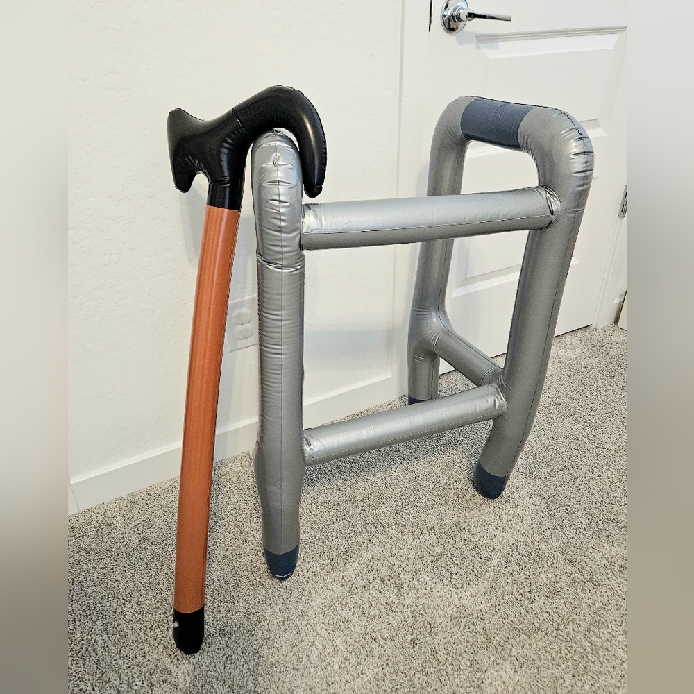 Over The Hill Inflatable Silver Walker Prop with Brown Cane